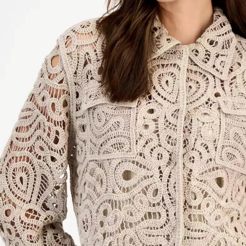 INC International Concepts Collard Crochet Sweater Jacket Beige Sz. S NWOT